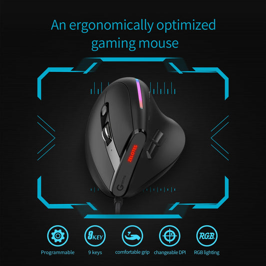 JOMAA Wired Gaming Mouse RGB Vertical Ergonomic Mice 9 Button Programmable 12800 DPI Mouse for Gamer Computer Laptop