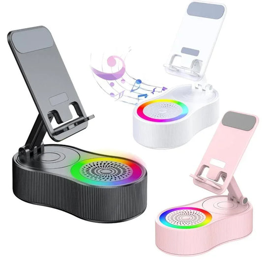 Wireless Speaker with Colorful Ambient Light 360°rotatable Adjustable FoldingLift-non-slip Phone Holder 5.3 HDSurround Subwoofer