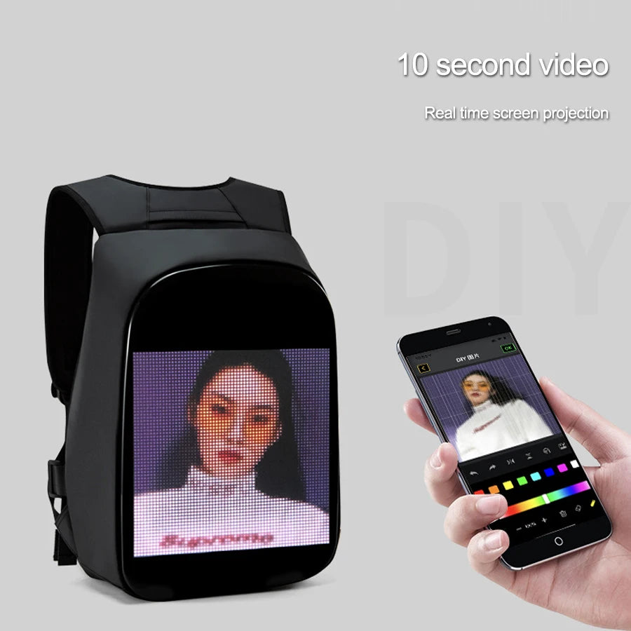 Led Backpack with Programmable Full Color Screen, Birthday Gift Men/Women, Motorcycle Helmet bag Waterproof Shoulder Travel Back