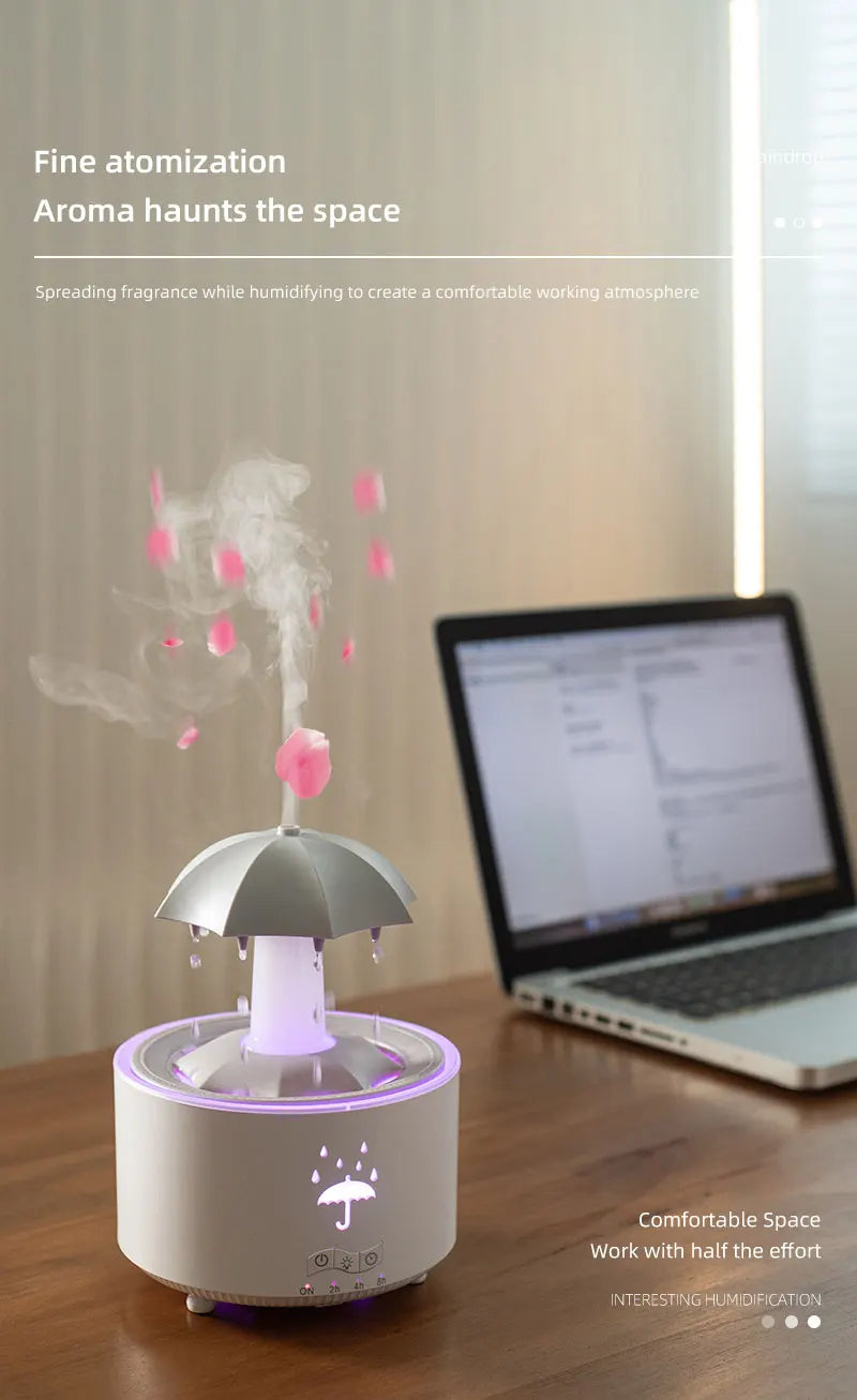 Cloud Rain Humidifier Raindrop Aroma Essential Oil DiffuserRemote Control Night Light Desktop Fountain Water Drop Sound for Home