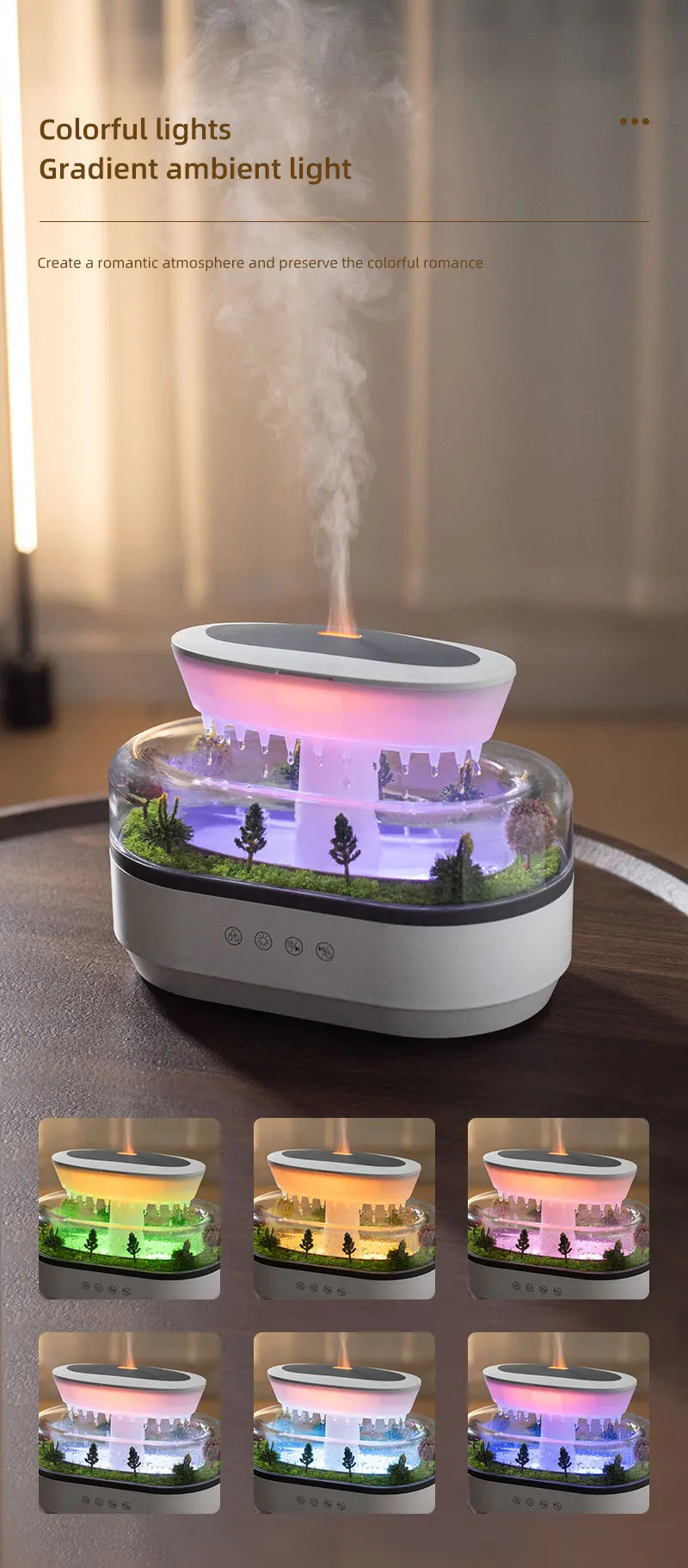 Rain Cloud Cool Mist Humidifier Water Drip Micro Landscape Aroma Diffuser with 7 Night Light Aromatherapy Diffuser for Bedroom